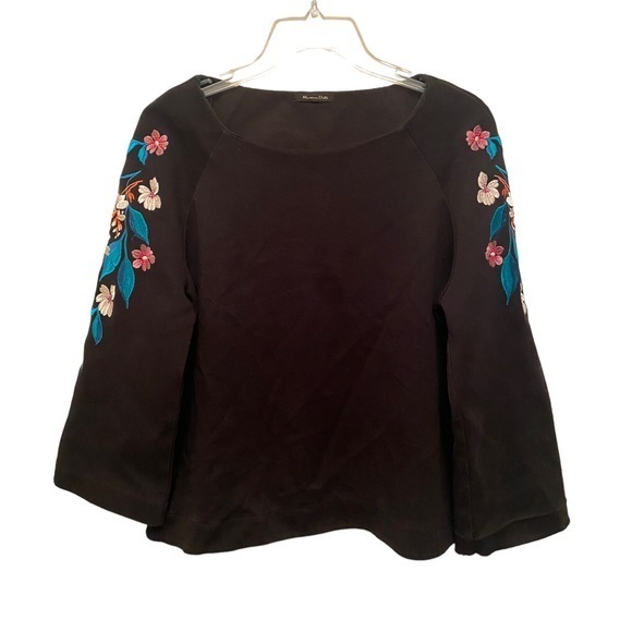 Massimo Dutti Tops - Massimo Dutti Black Floral Embroidered 3/4 Sleeve Top Size‎ Medium